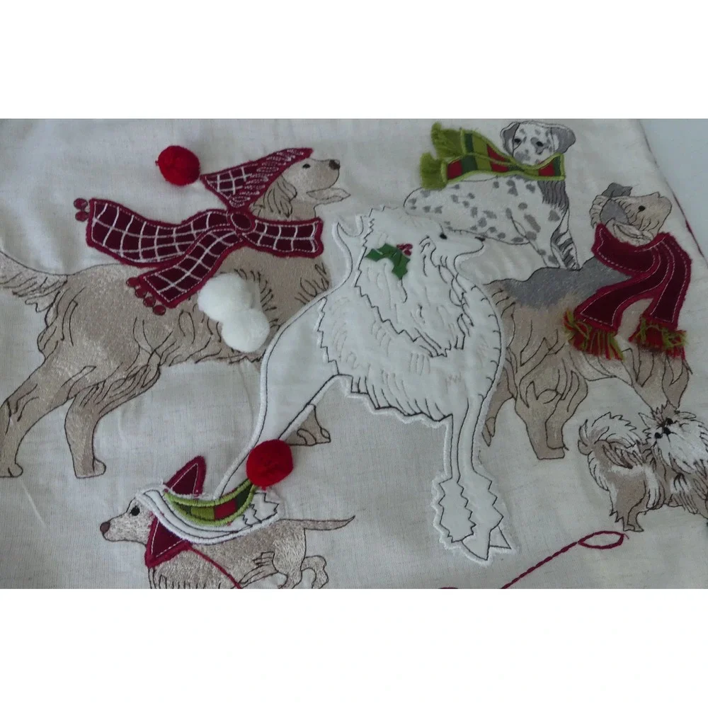 Pier 1 Imports Christmas Dogs Embroidered Throw Pillow Cover Red Cream 18x18 - Picture 2 of 10